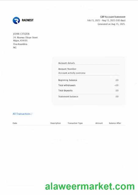 Nigeria Raenest account statement Word and PDF template